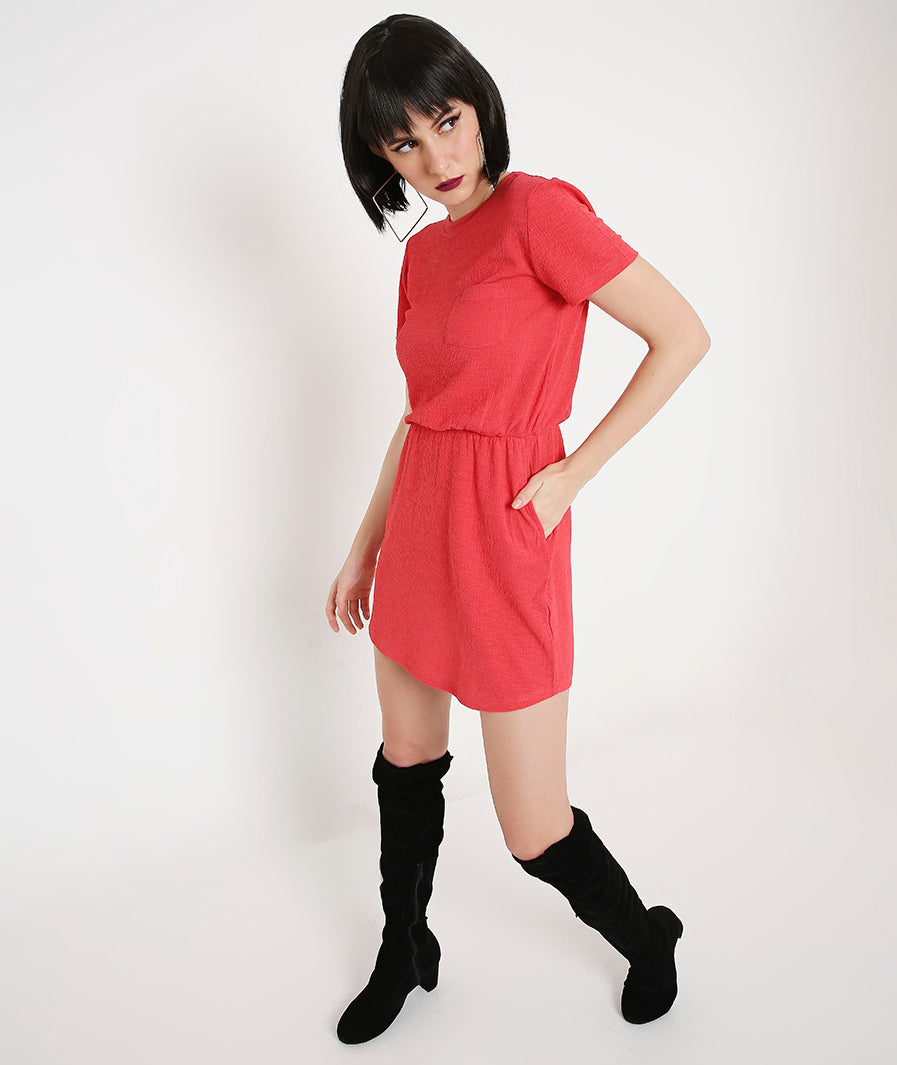 Textured Pink Dress with Side Pockets