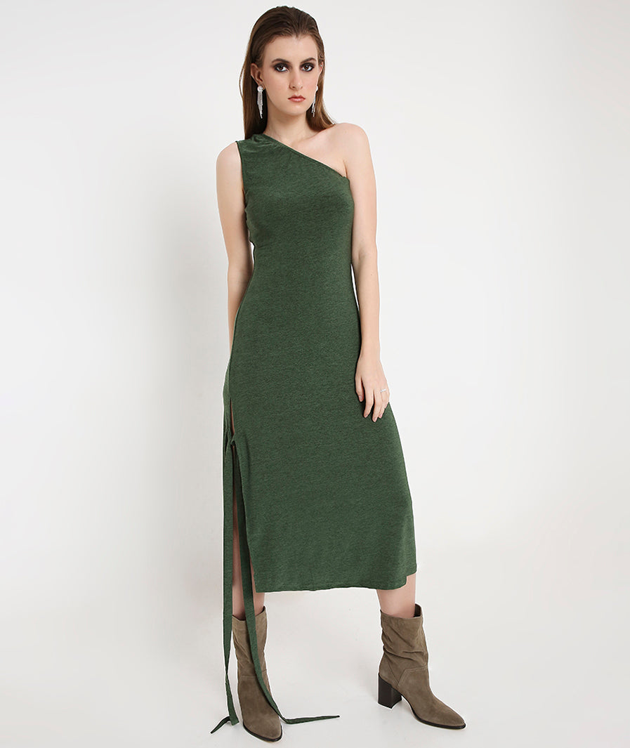 Green Off-Shoulder Cocktail Dress with a Side Sash