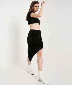 Black Balloon Crop Top + Razor Cut Skirt