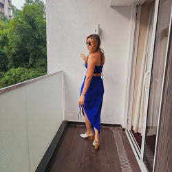 Royal Blue Drawstring Asymmetrical Skirt