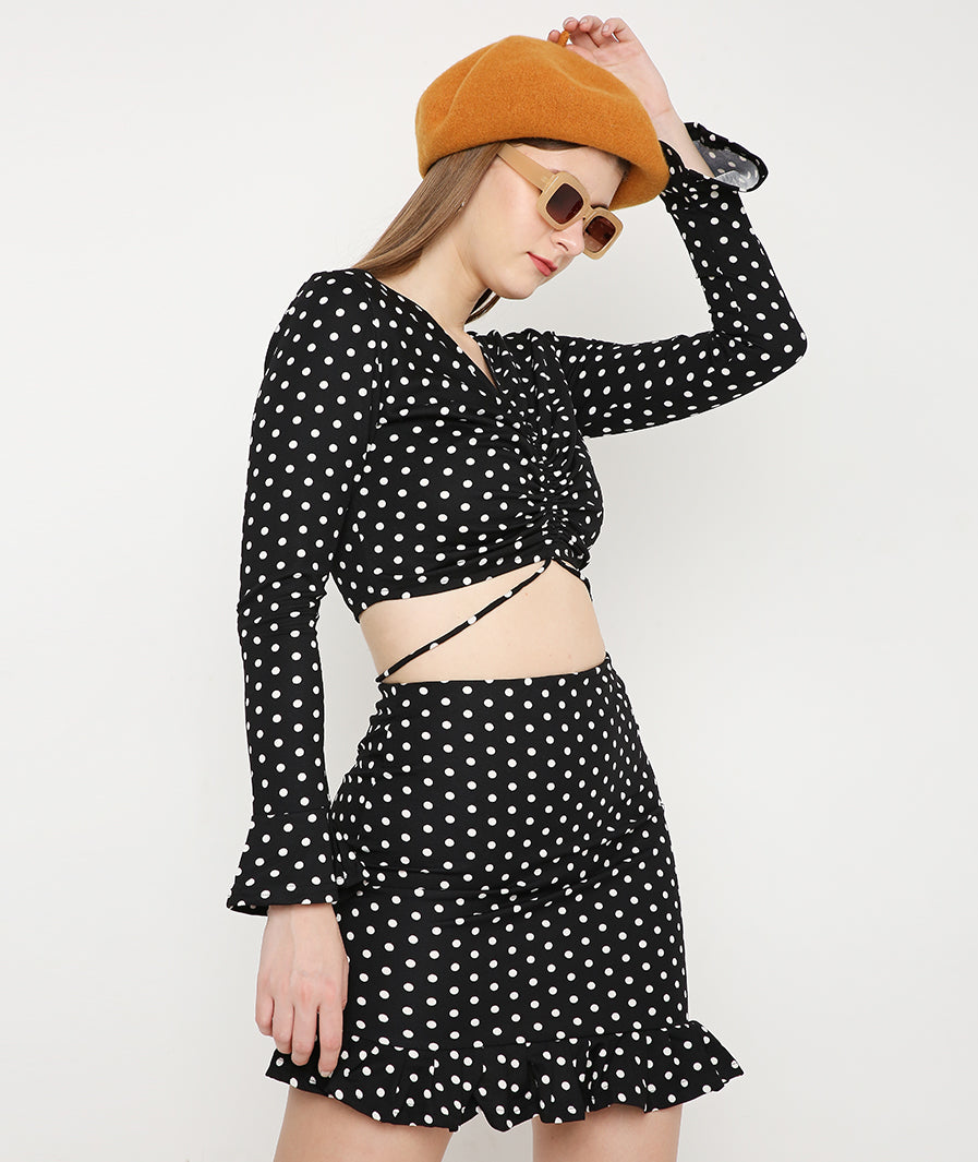 White Polka Dots Bell Sleeves Crop Top