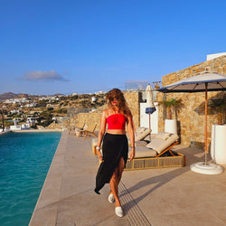 Red Beach Crop Top + Black Dancer Skirt Set