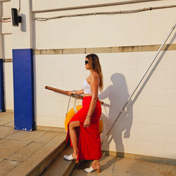 Red Cocktail Skirt with Slits and side zip