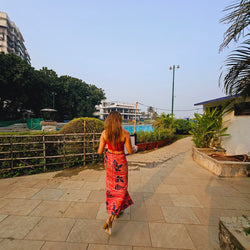 Red Bamboo Print Front Knot Skirt