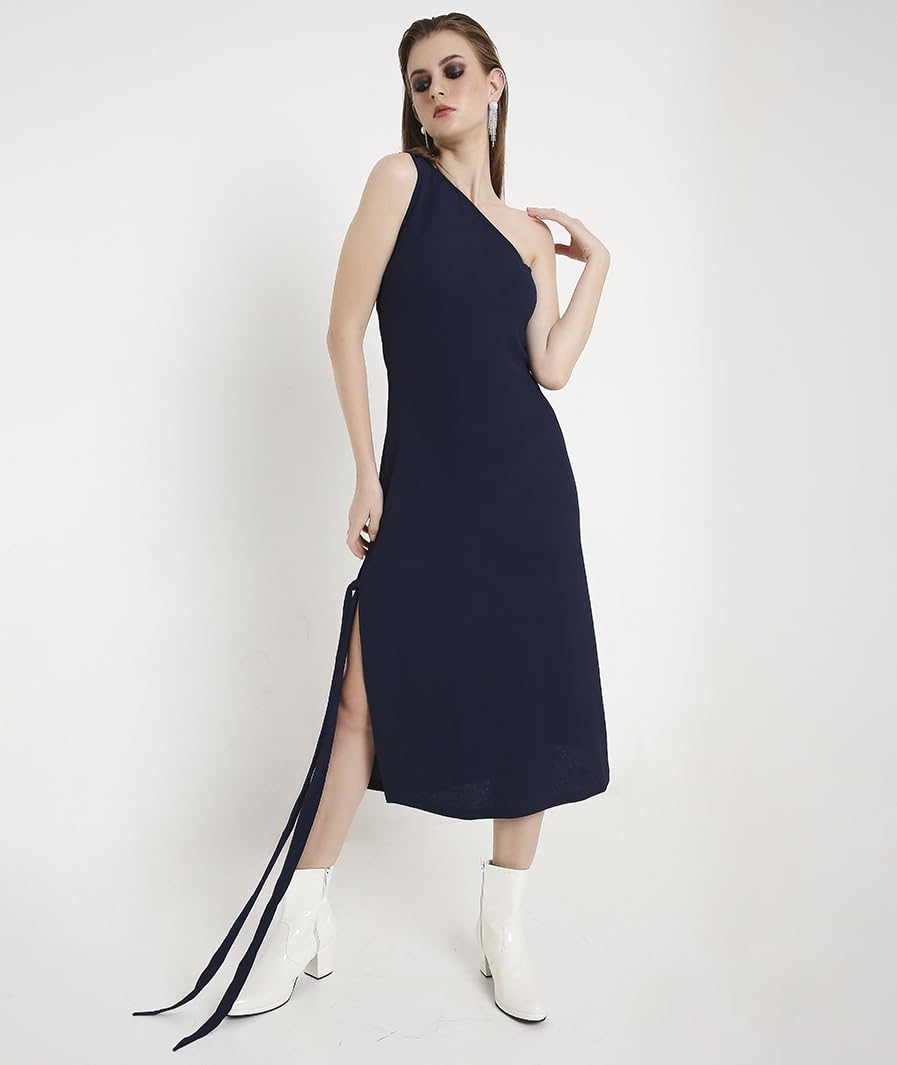 MARCEL & MAE Women’s Off-Shoulder Cocktail Dress with Side Sash | Bodycon Fit | Perfect for Parties and Special Occasions (US, Alpha, X-Small, Regular, Regular, Green) Navy Blue