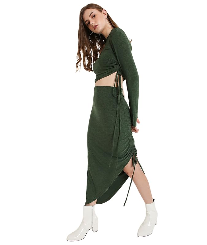 Ruched Drawstring Asymmetrical Midi Skirt