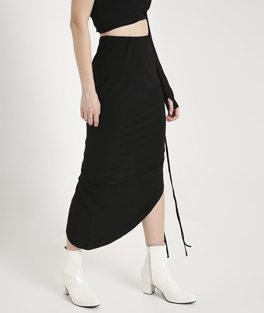 Ruched Drawstring Asymmetrical Midi Skirt
