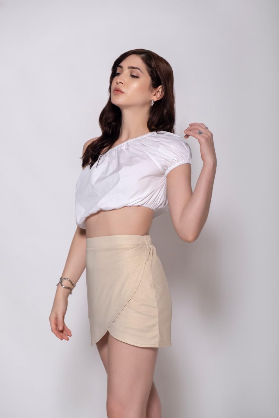 High-Waisted Shimmer Tulip Mini Skirt
