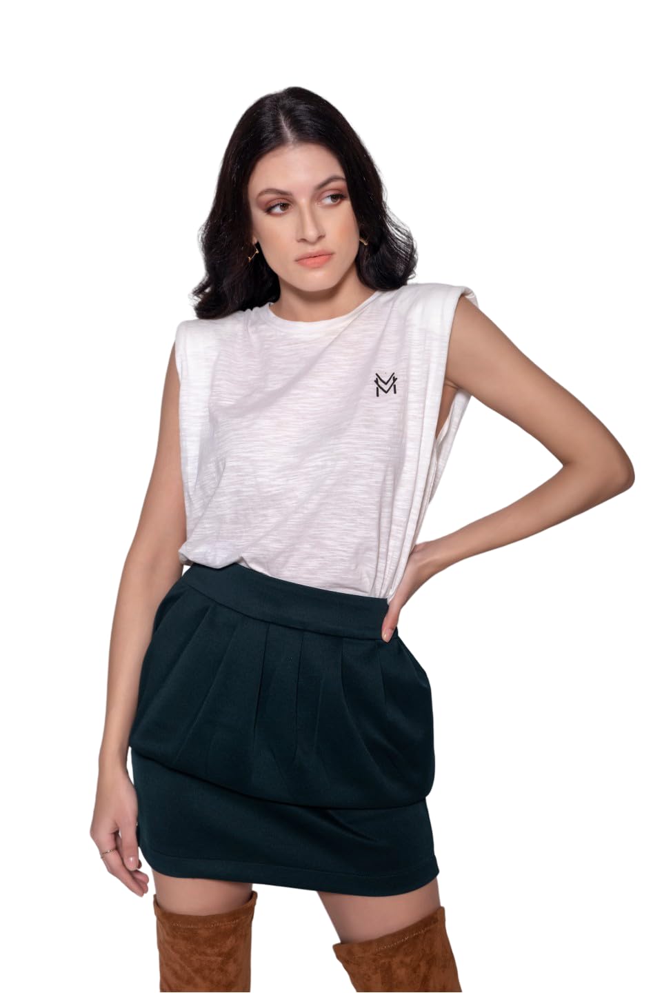 MARCEL & MAE Women’s Knit Top | Trendy Shoulder Pad Design | Soft & Stretchy Fabric (US, Alpha, X-Small, Regular, Regular, White)