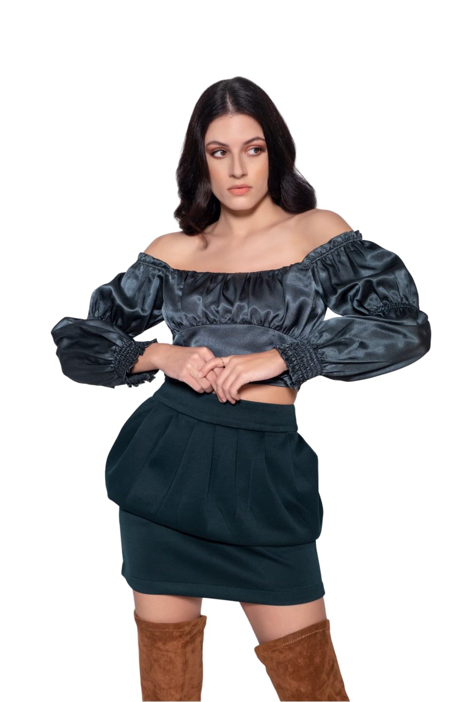 MARCEL & MAE Women's Black Peplum Mini Skirt | High Waisted Bubble Hem Party | Short Skirt for Spring Summer Outfits (US, Alpha, X-Small, Regular, Short, Black)