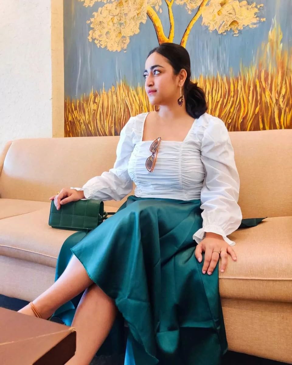 MARCEL & MAE Women's Square Neck Puff Sleeve Crop Top | 100% Cotton Ruched Blouse | Casual, Partywear, Evening, Clubbing (US, Alpha, X-Small, Regular, Regular, Black) White