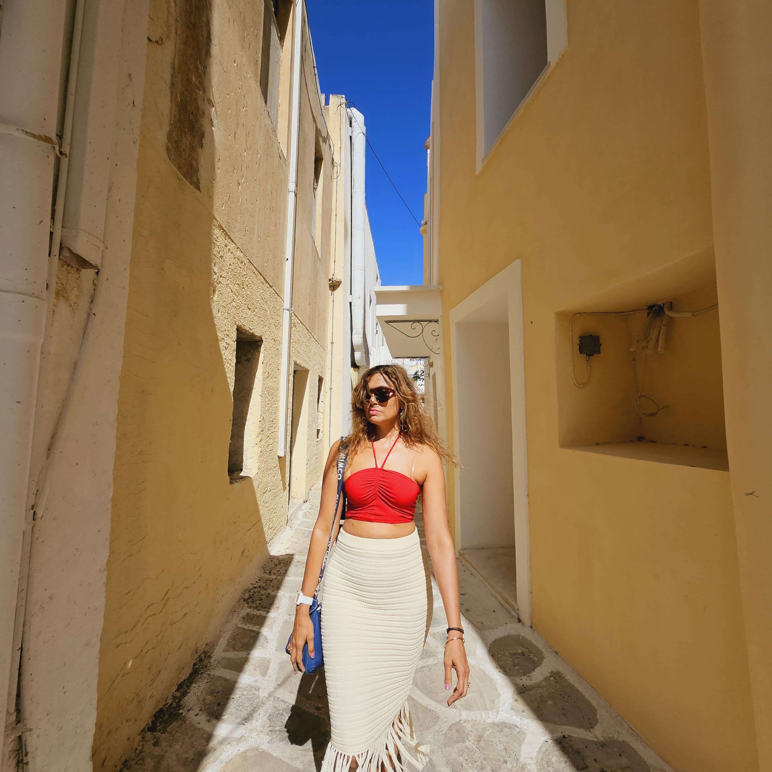 MARCEL & MAE Women's Ruched Halter Neck Crop Top | Sleeveless Stretchy Backless Summer Tank Top | Trendy Party & Casual Wear (US, Alpha, X-Small, Regular, Regular, Blue)