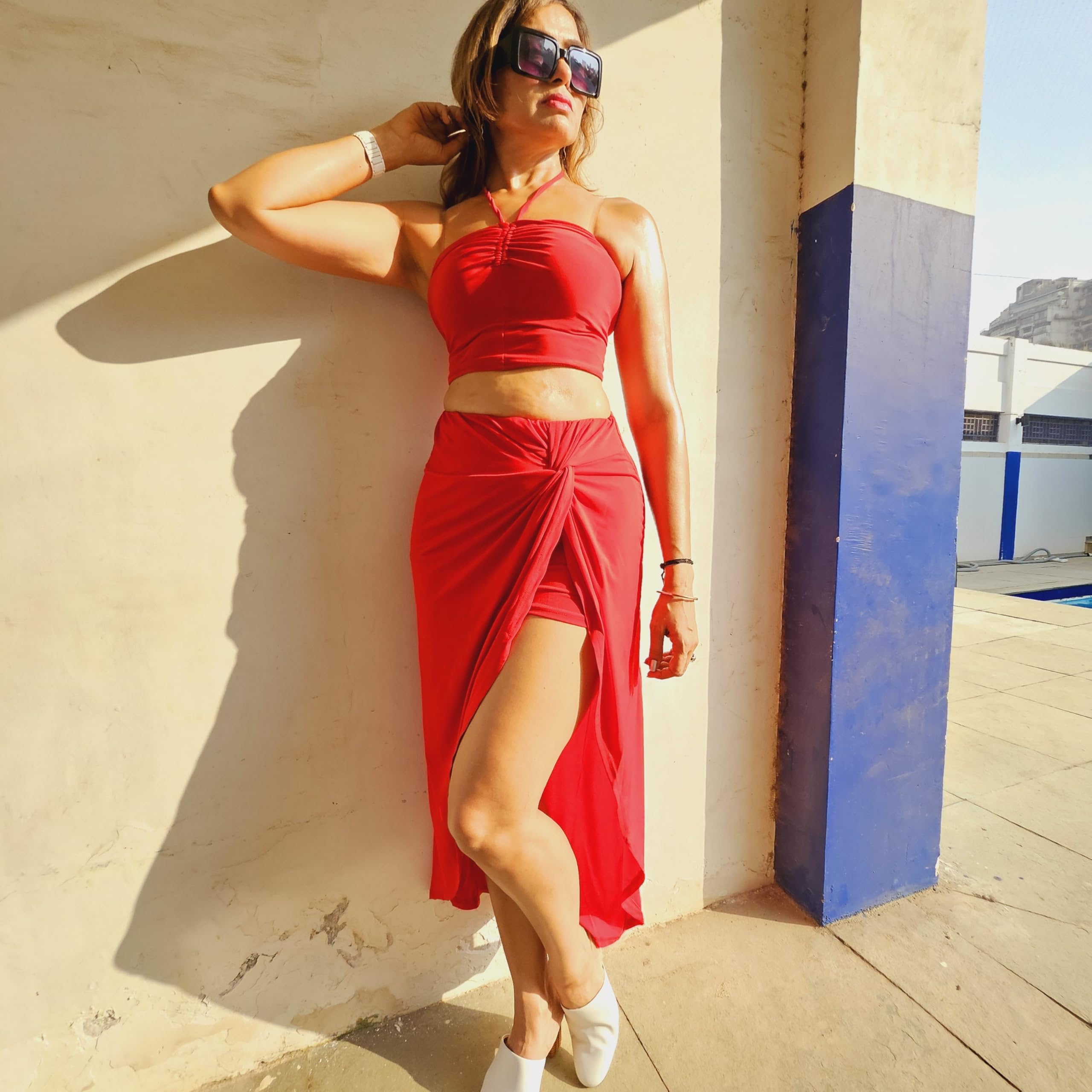 High-Waisted Ruched Wrap Skirt