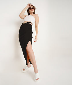 Black Skirt with a Slit and TieUp String