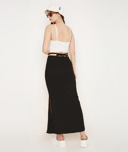 Black Skirt with a Slit and TieUp String