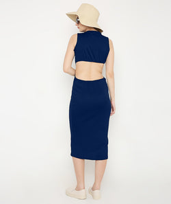 Navy Blue Long Dress with Back Cut-Out