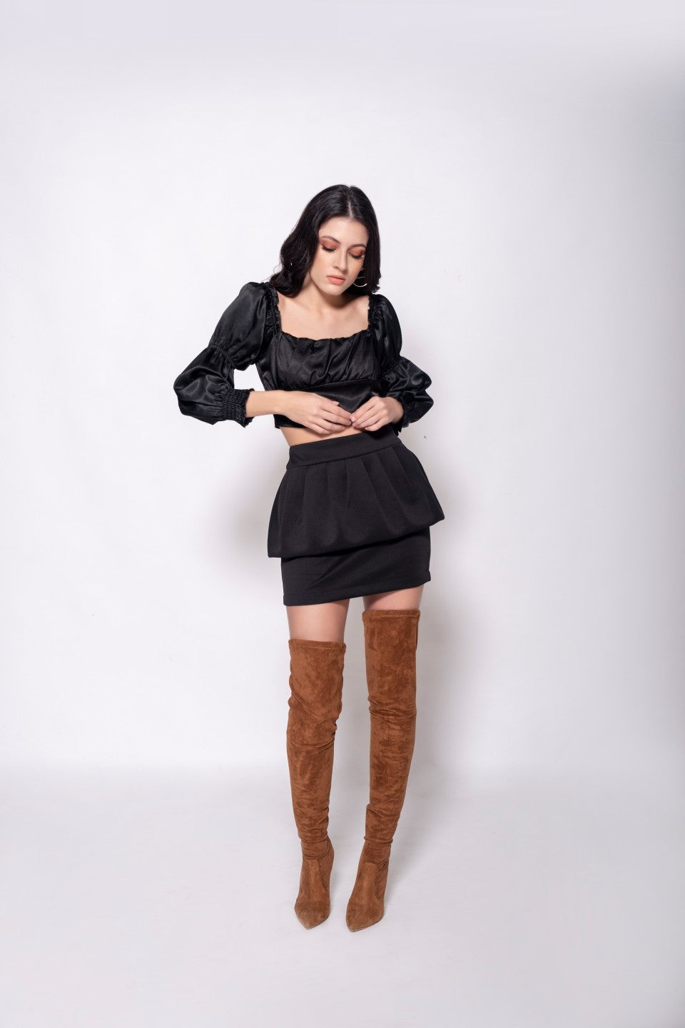 Square Neck Satin Puff Sleeve Top