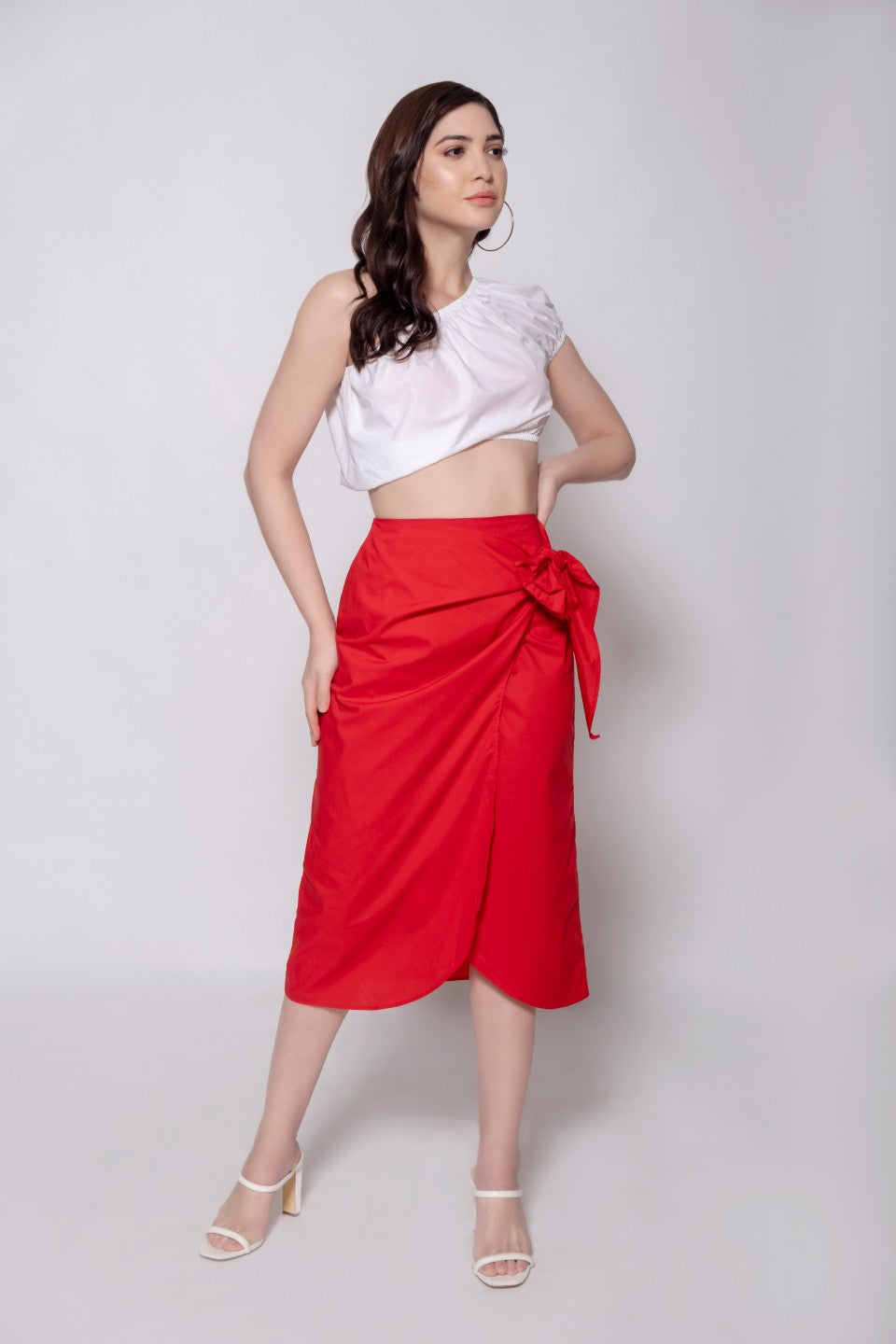High-Waisted Cotton Poplin Wrap Skirt