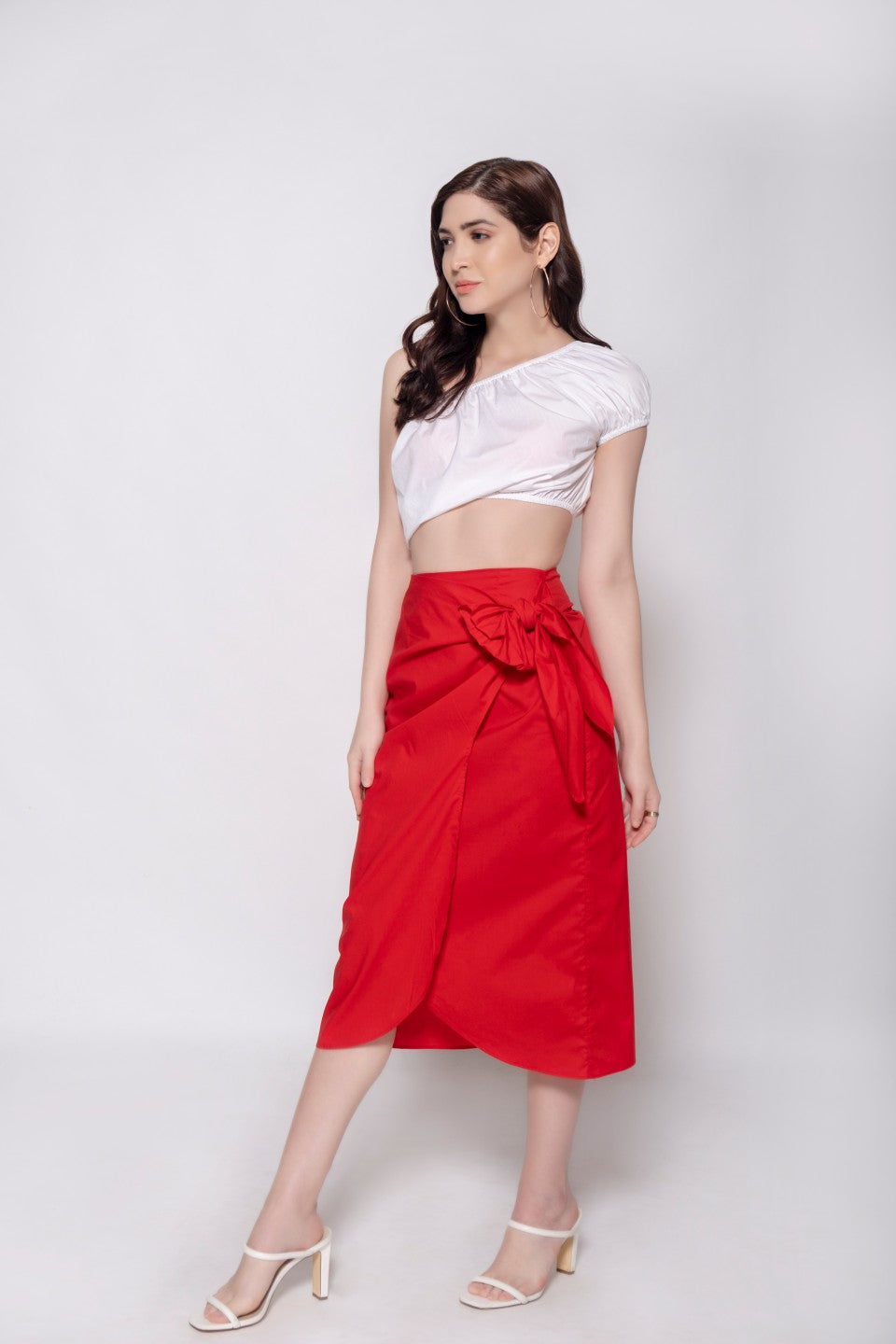 High-Waisted Cotton Poplin Wrap Skirt