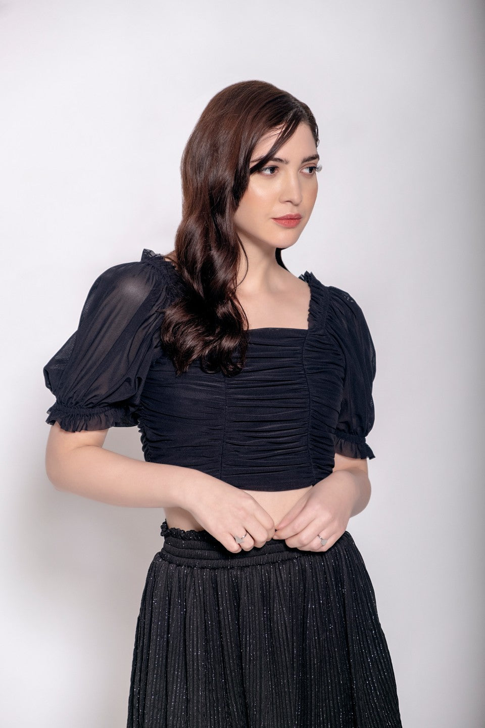 Square Neck Sheer Puff Sleeve Top