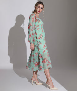 Green Chiffon Floral Dress