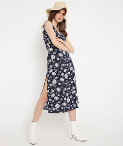 Navy Long Summer Dress with Back Tieup Detail and Side Slits