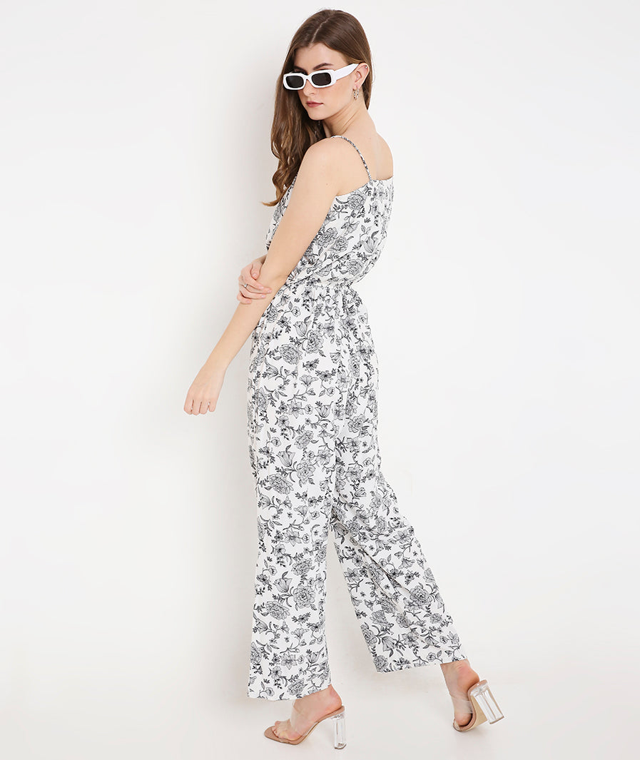 Floral White Long Summer Jumpsuit