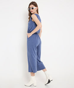 Blue Summer Jumpsuit with  Pockets