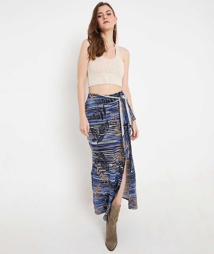 Bamboo Print Front Knot Skirt