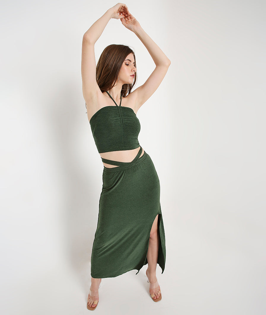 Green Beach Crop Top with Long Back TieUps