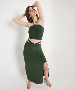 Green Skirt with Side Cut-Out and Front Slit