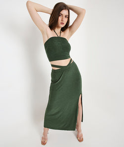 Green Beach Crop Top with Long Back TieUps