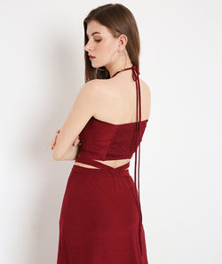 Maroon Beach Crop Top with Long Back TieUps