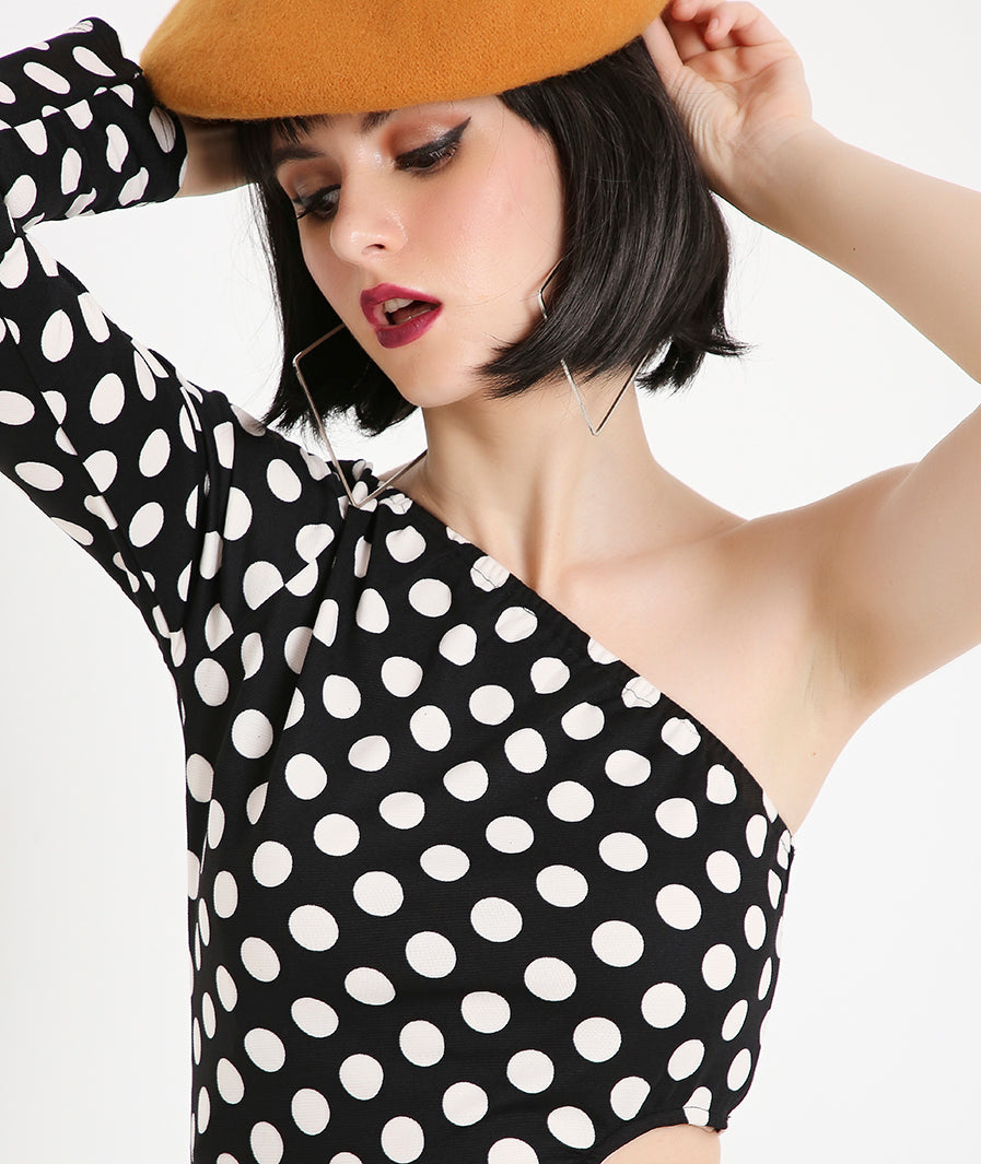 Retro Polka Dress with Side Cut Out