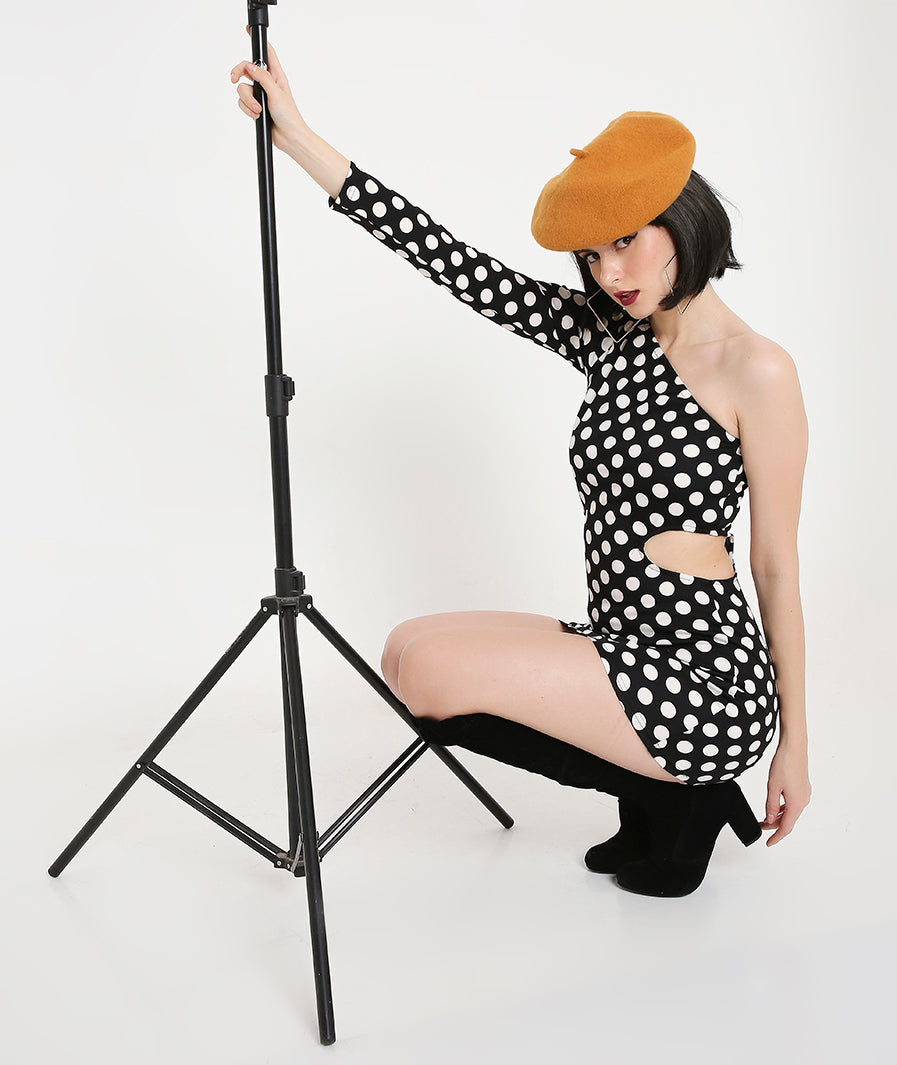 Retro Polka Dress with Side Cut Out