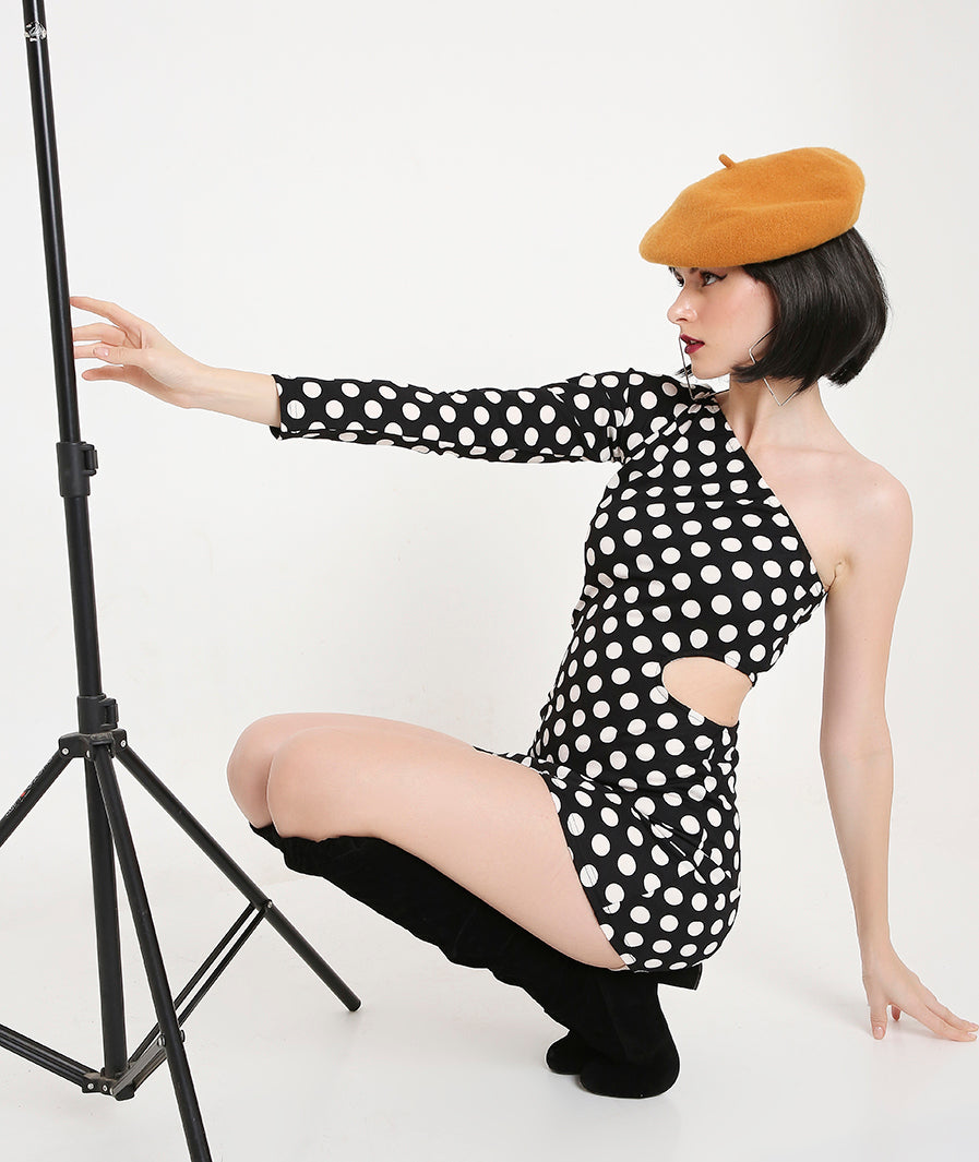 Retro Polka Dress with Side Cut Out