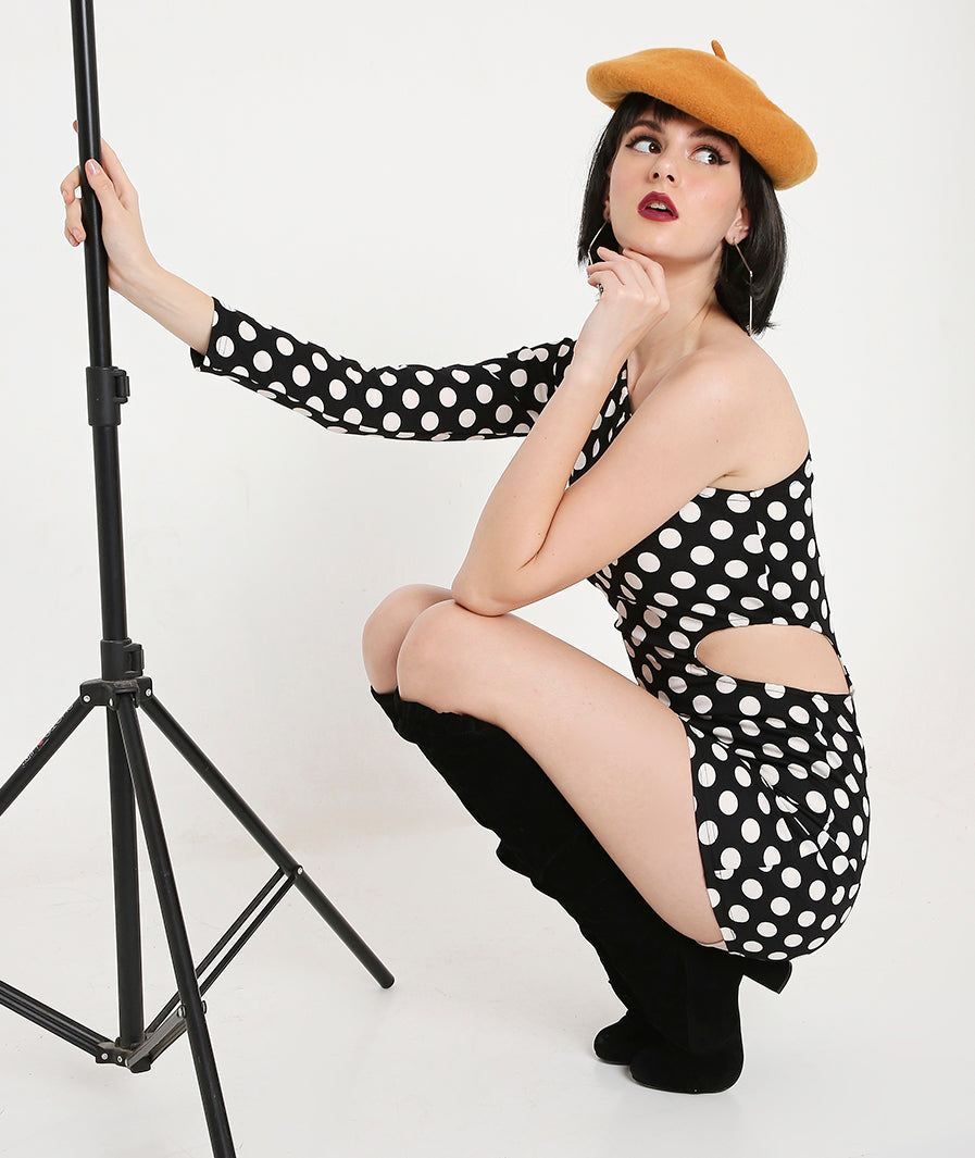 Retro Polka Dress with Side Cut Out