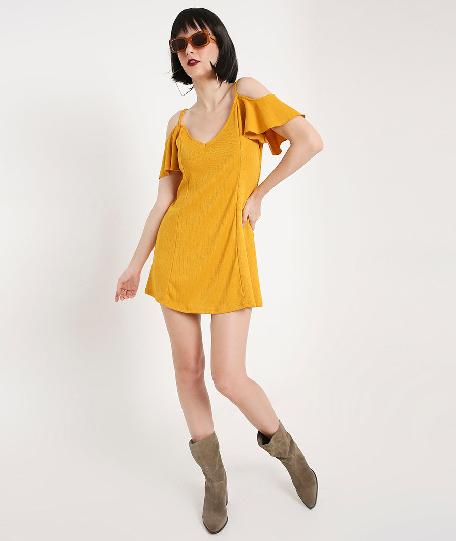 Yellow Open Shoulder Summer Dress