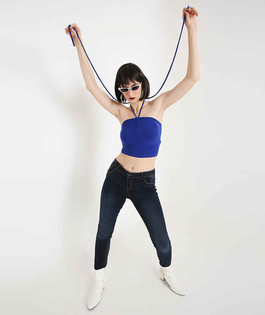 Royal Blue Beach Crop Top with Long Back TieUps