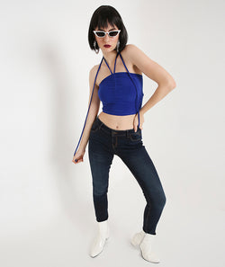 Royal Blue Beach Crop Top with Long Back TieUps