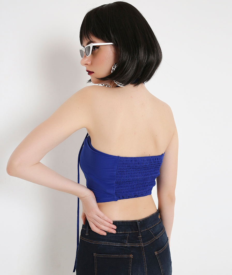 Royal Blue Beach Crop Top with Long Back TieUps