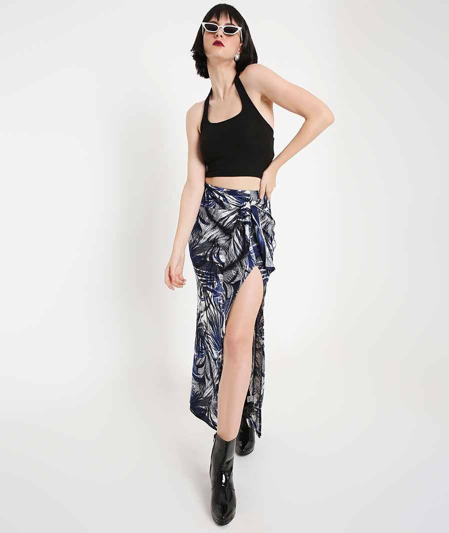 Long Leaves Front Knot Skirt