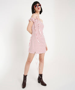 Polka Dots Mini Dress with Back TieUp and Side Knot Detail