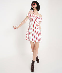 Polka Dots Mini Dress with Back TieUp and Side Knot Detail