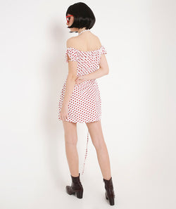 Polka Dots Mini Dress with Back TieUp and Side Knot Detail