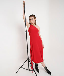 Off-Shoulder Cocktail Dress with a Side Sash-Red