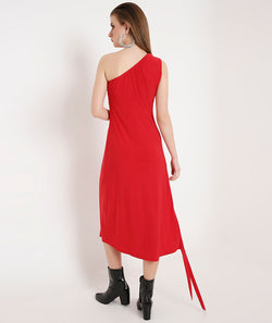 Off-Shoulder Cocktail Dress with a Side Sash-Red