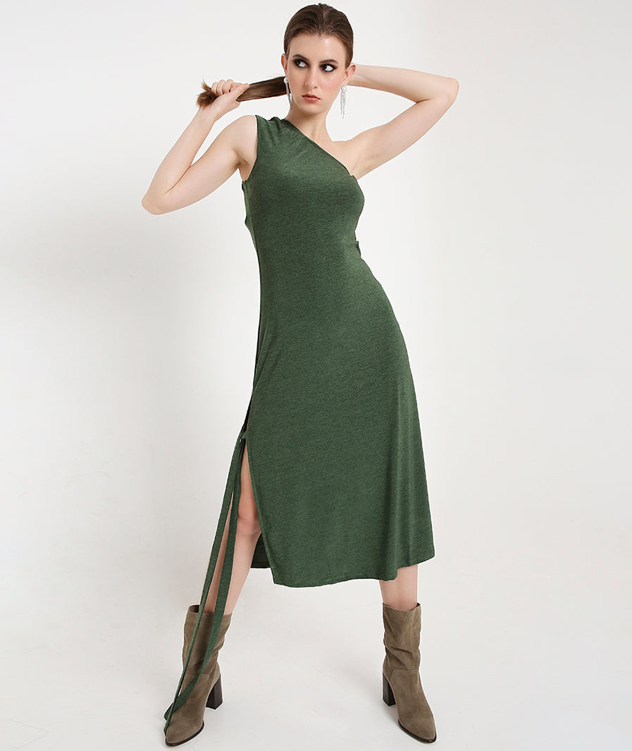 Off-Shoulder Cocktail Dress with a Side Sash-Green