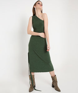 Off-Shoulder Cocktail Dress with a Side Sash-Green