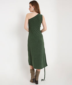 Off-Shoulder Cocktail Dress with a Side Sash-Green